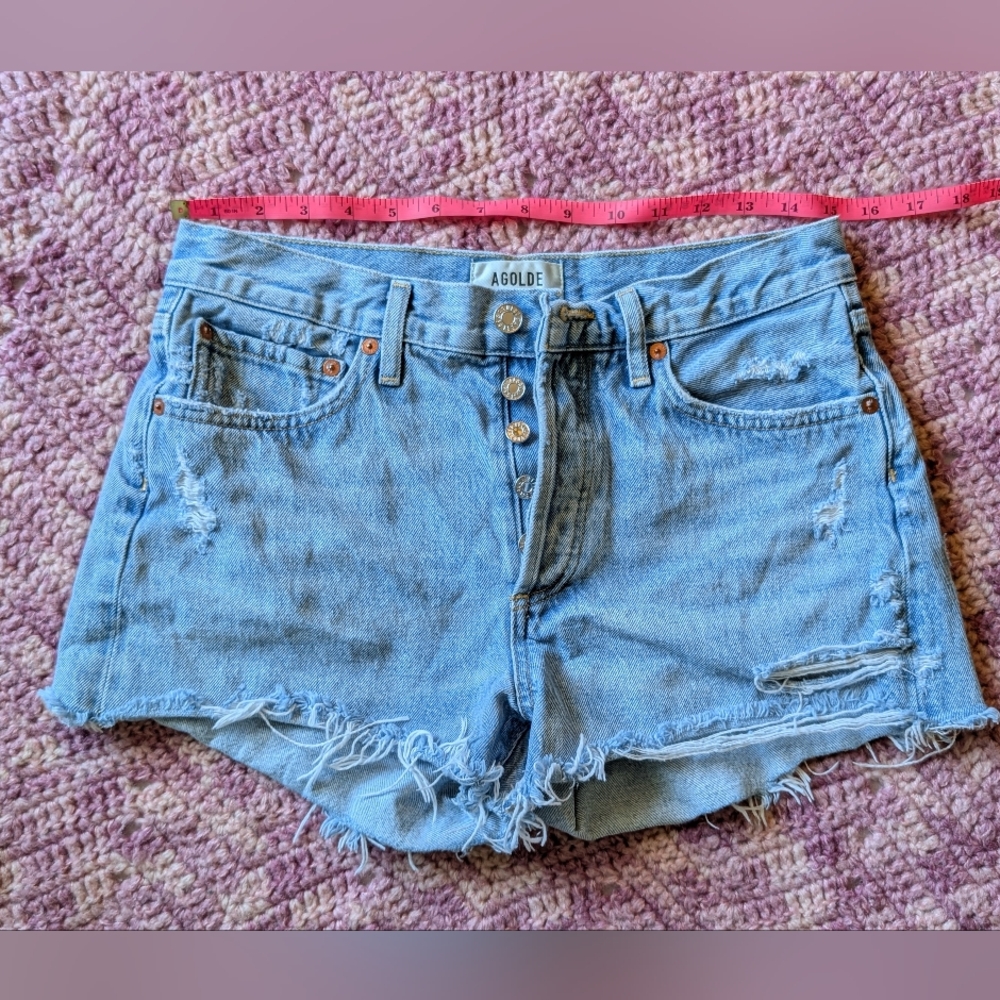 Agolde Blue Distressed Jean Shorts Cut-Off Style